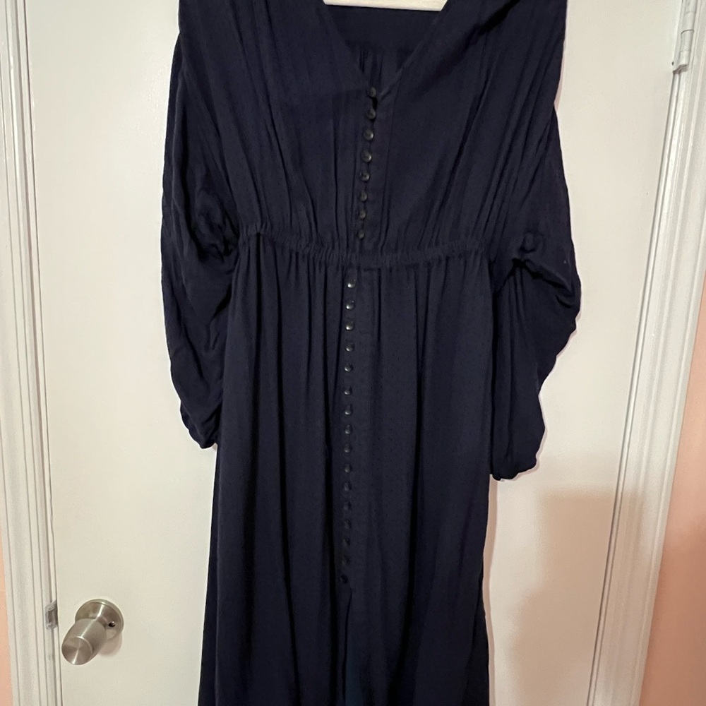 Navy 3/4 Sleeve Button-Down Dress